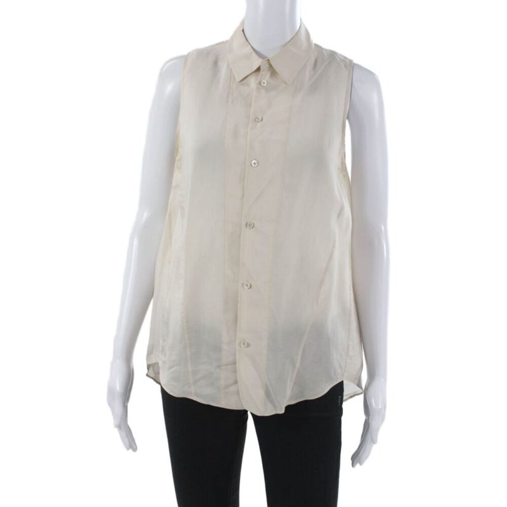 Theyskens Theory Womens Sleeveless Collared Silk Button-Up Top Ivory Size XS